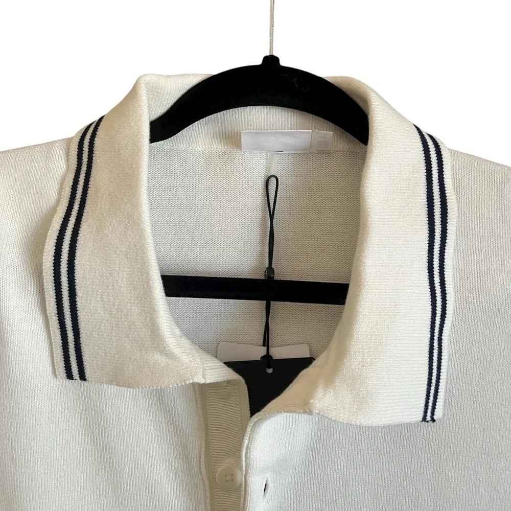 The Upside Wonder Knit Stripe Eyelet Dot Long Sleeve Button Front Knit Polo